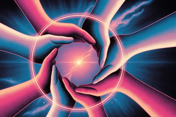 View of Earth from space with glowing energy lines.